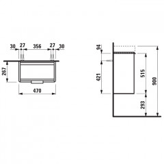 Laufen Base База для мини раковины 815955, 470x265x530 мм, 1 дверца, петли слева, органайзер для ящика, цвет белый матовый