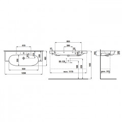 Laufen New Classic Раковина накладная овальная 1200х480х75 мм, с 3 отв под смеситель,без перелива, цвет белый матовый