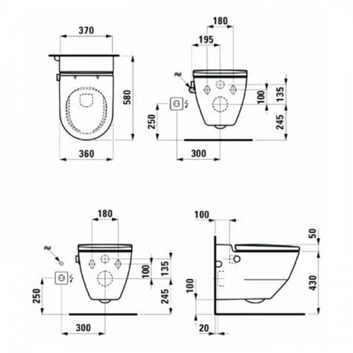 Laufen Cleanet Navia Унитаз-биде подвесной 580х370х380 мм, безободковый в компл с съемным сиденьем (микролифт), цвет белый матовый c покрытием LCC