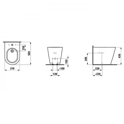 Laufen Kartell Биде напольное 560х370х430мм с 1 отв. под смеситель, без боковых отв, цвет: белый