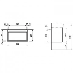LAUFEN SPACE Тумба под раковину 735x410x520 мм., 2 ящика, для раковины 8.1028.5, цвет Светлый орех