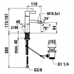 Laufen Kartell Смеситель для биде, на 1 отв, с донным клапаном, излив 110 мм, цвет: нержавеющая сталь (PVD)