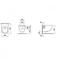 LAUFEN PRO NEW Унитаз подвесной 530х360х340 мм., безободковый, углублениями для креплений,, цвет белый