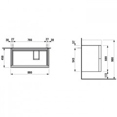 Laufen Kartell Тумба под раковину880x450x600 мм, 2 ящика + орган для ящика, подходит для 810339, с полочкой слева, белый матовый