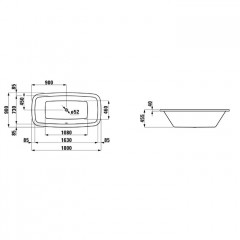 Laufen Palomba Ванна 1800x900x455мм, встраиваемая, без слив-перелива, с каркасом, материал: акрил, цвет: белый