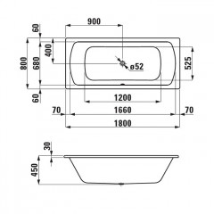 Laufen Pro Стальная ванна Pro 180х80 см, 3,5 мм, выпуск по центру, шумоизоляционное покрытие, цвет белый (спецЦЕНА со склада! 1шт ожидаем к 26 июня!)
