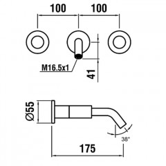Laufen Kartell Встраиваемый смеситель для раковины на 3 отв, излив 175мм (внешние части), цвет: нержавеющая сталь (PVD)