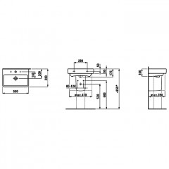 Laufen Pro S Раковина55х38х9,5 см,подвесная/накладная с 1 отв. под смеситель по центу, c переливом, цвет: белый