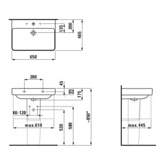 Laufen Pro S Раковина 650х465х95 мм,подвесная/для базы, с 1 отв. под смесит, цвет: белый (Последние 6шт продаем с базой 4.0229.2.110.26)
