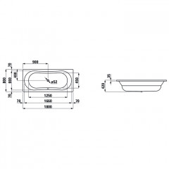 Laufen THALLIUM Стальная ванна (3,5мм) встр., 1800x1800 мм, прямоуг, с центр. выпуском, шумоиз-я, с отв. для ручек, белый
