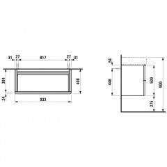 LAUFEN Space База под раковину 935х410х520 мм, под раковину 810287, с 2 ящиками,без сифона, цвет темный вяз, ручки коричневый алюминий