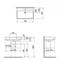LAUFEN PRO S Раковина 700х465х95 мм., подвесная, с 1 отв для смесит, с переливом, цвет белый (Со склада последние 5шт продаем с базой 4.0233.2.110.26)