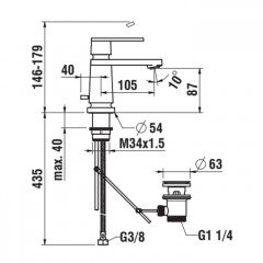 Laufen THE NEW CLASSIC смеситель для раковины, излив 105 мм, с донным клапаном, хром
