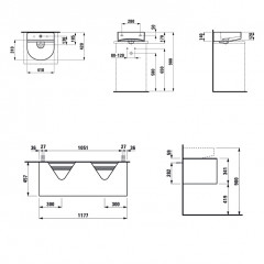 LAUFEN Sonar Тумба подвесная под раковину 117.7х45.5х34cм, 1 ящик, с отв слева и справа, совместим с раковиной-чашей 816341, титан и черный мрамор