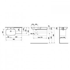Laufen INO Раковина 900х450х120мм без отв. под смеситель, полка справа, цвет: белый