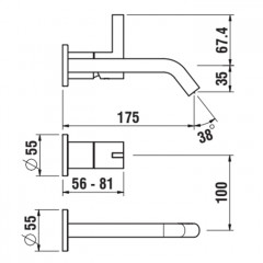 Kartell by laufen смеситель для раковины однорычажный, встраиваемый для установки с Simibox 2-Point, излив 175 мм, PVD матовая нержавеющая сталь