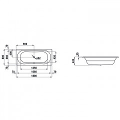 Laufen THALLIUM Стальная ванна (3,5мм) встр., 1800x800 мм, прямоуг, с центр. выпуском, шумоиз-я, без отв.я для ручек, с антискольз. покрытием, белый