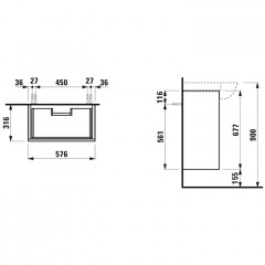 Laufen New Classic База под раковину подвесная , 580х320х670 мм, 2 ящика, цвет серый (для раковины 813853)
