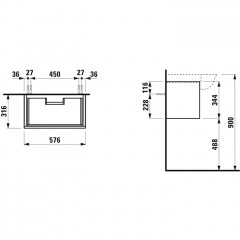 Laufen New Classic База под раковину подвесная , 580х320х340 мм, 1 ящик, цвет черный дуб (для раковины 813853)