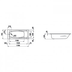 Laufen PALADIUM Стальная ванна (3,5мм) встр.1700x750 мм, шумоиз-я, с отв. для ручек, с антискольз. покрытием, белый