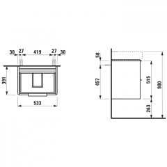 Laufen VAL Тумба под раковину 535х390х530 мм., 2 ящика, с органайзером, под раковину 810282/816282, белый матовый