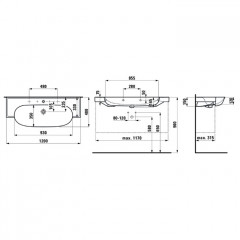 Laufen New Classic Раковина накладная овальная 1200х480х75/165 мм, с 2 отв под смеситель,с переливом, цвет белый матовый (1шт привезем за 3 недели!!)