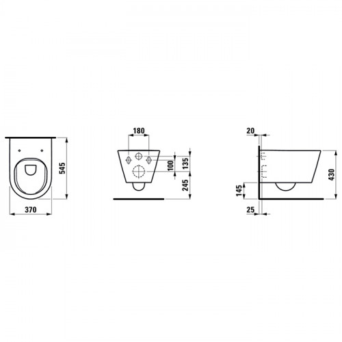 LAUFEN KARTELL Унитаз подвесной 545х370х430 мм., безободковый смыв Rimless, c покрытием LCC, цвет белый