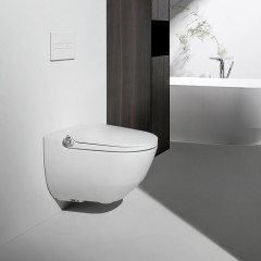 Laufen Cleanet Riva Унитаз-биде подвесной 600х395х405 мм, безободковый у с пультом д/у, с сиденьем, c покрытием LCC , цвет белый матов/хром