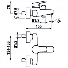 Laufen Citypro смеситель для ванны-душа настенного монтажа, с 2хрежимным переключателем потока, без аксессуаров, цвет хром