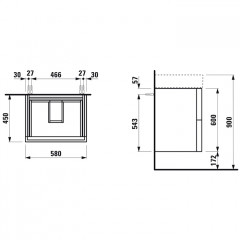 Laufen Kartell Тумба под умывальник с 2 ящиками, 580 x 450 x 600 мм,вкл.органайзер,для раков 810333/813332, цвет белый матов (ВРЕМЕННО не поставляем!)