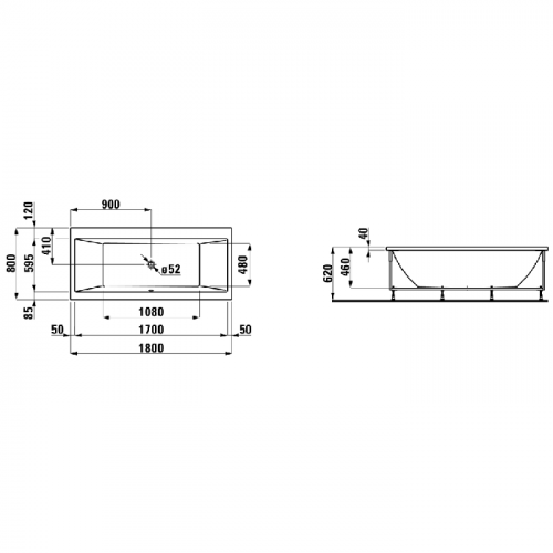 Laufen PRO акриловая ванна 1800x800 мм, с каркасом, белый