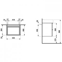 LAUFEN SPACE Тумба под раковину 535х385(410)х520 мм, 2 ящика, подходит для раковины 810282, цвет темный вяз (ВРЕМЕННО не поставляем!)