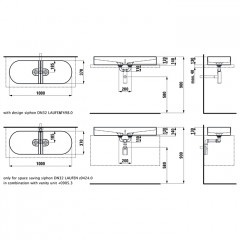 Laufen Sonar раковина двойная 1000x370x130 мм, без отверстия для смесителя, без отверстия для перелива, цвет белый матовый