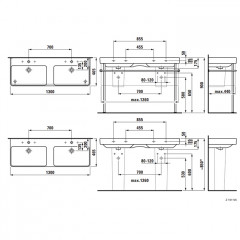 LAUFEN PRO S Раковина двойная 1300x465х175 мм с 1 отв под смеситель на каждую раковину, цвет белый глянцевый