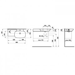 Laufen INO Раковина 900х450х120мм без отв. под смеситель, полка слева, цвет: белый