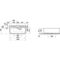 Laufen Sonar Ванна 1600x815х535 мм, пристенная, с слив-переливом, мат-л: Marbond, цвет: белый (С 5 ОТВЕРСТИЯМИ для смесителя - слева у стены!)