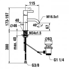 Laufen Kartell Смеситель для раковины, на 1 отв., с донным клапаном, излив 115мм, цвет: хром