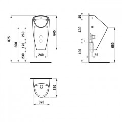Laufen Caprino Писсуар безободковый RIM с внутренним подв. воды (2 режима слива), с креплением (без сифона 8.9418.1 и впускного патрубка), цвет белый