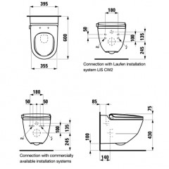Laufen Cleanet Riva Унитаз-биде подвесной 600х395х405 мм, безободковый у с пультом д/у с сенс.экраном, съемное сиденье , цвет черный матовый