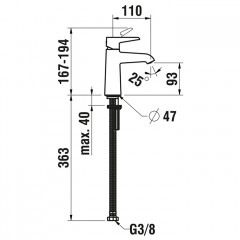 Laufen VAL Смеситель для раковины, излив 110 мм, Eco+,без донного клапана, хром