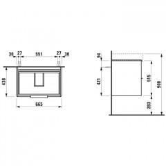 Laufen Base База под раковину 8.1096.7 подвесная (665x440x530 мм) с 2 ящиками, цвет белый матовый