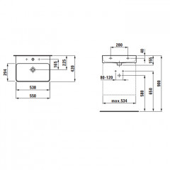 Laufen VAL Раковина 550х420мм с 1 отв. под смеситель, с покр. LLC, цвет: белый
