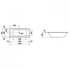 Laufen PRO Стальная ванна (3,5мм) 1800x800 мм, с центр. выпуском, шумоиз-я, с отв. для ручек, с антискольз. покрытием, белый
