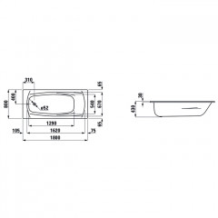 Laufen PALADIUM Стальная ванна (3,5мм) встр.1800x800 мм, шумоиз-я, без отв. для ручек, с антискольз. покрытием, белый