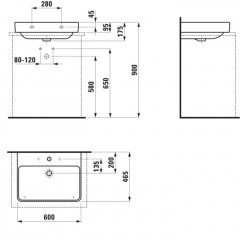LAUFEN PRO S Раковина для установки на поверхность, 600x465x95 мм, отверстие для смесителя по центру, белый