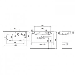 Laufen New Classic Раковина накладная овальная 1200х480х75 мм, с 3 отв под смеситель,с переливом, цвет белый