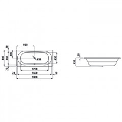 Laufen THALLIUM Стальная ванна (3,5мм) встр., 1800x1800 мм, прямоуг, с центр. выпуском, шумоиз-я, с отвер. для ручек, с антискользящим покрытием, бе