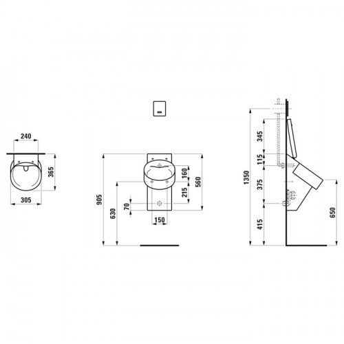 Laufen VAL писсуар 305x365x560 мм безободковый Rimless, внутренний подвод воды, отверстия для крышки, белый