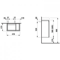 Laufen Pro База под раковину 8.1595.5, подвесная 47х27,5х60,5 см, петли слева, полки справа, 1 дверка, цвет светлый дуб