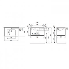 Laufen PRO S комплект: шкафчик с раковиной, 800х500х460 мм, с раковиной Slim 800 мм, 1 внутренний ящик, вкл.органайзер для ящика, белый матовый